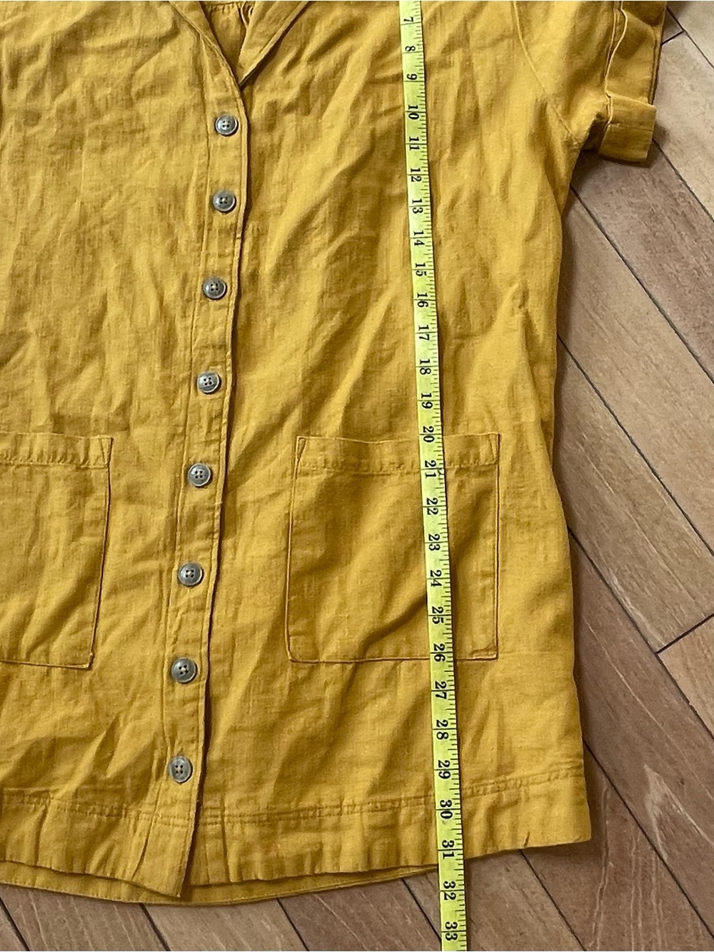 Pilcro Anthropologie Mustard Cotton Linen Button Front Utility Shirt Dress M - Picture 8 of 11